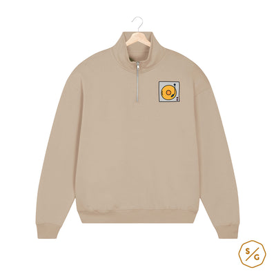 EMBROIDERED HALF-ZIP SWEATER • TURNTABLE SKETCH COLOR