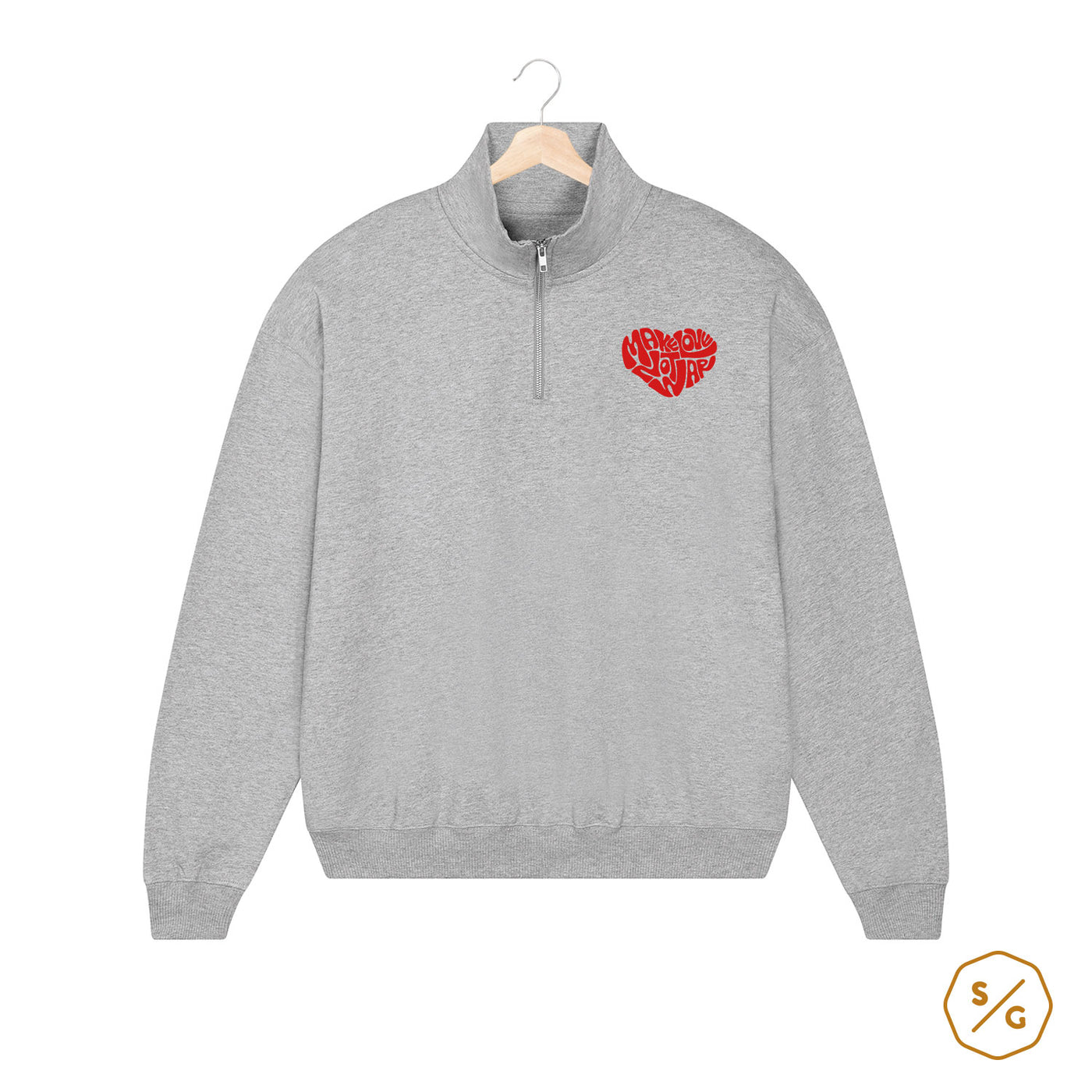 BESTICKTER HALF-ZIP SWEATER • MAKE LOVE NOT WAR