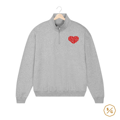 BESTICKTER HALF-ZIP SWEATER • MAKE LOVE NOT WAR