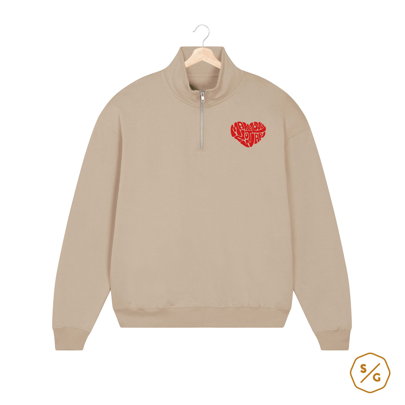 BESTICKTER HALF-ZIP SWEATER • MAKE LOVE NOT WAR