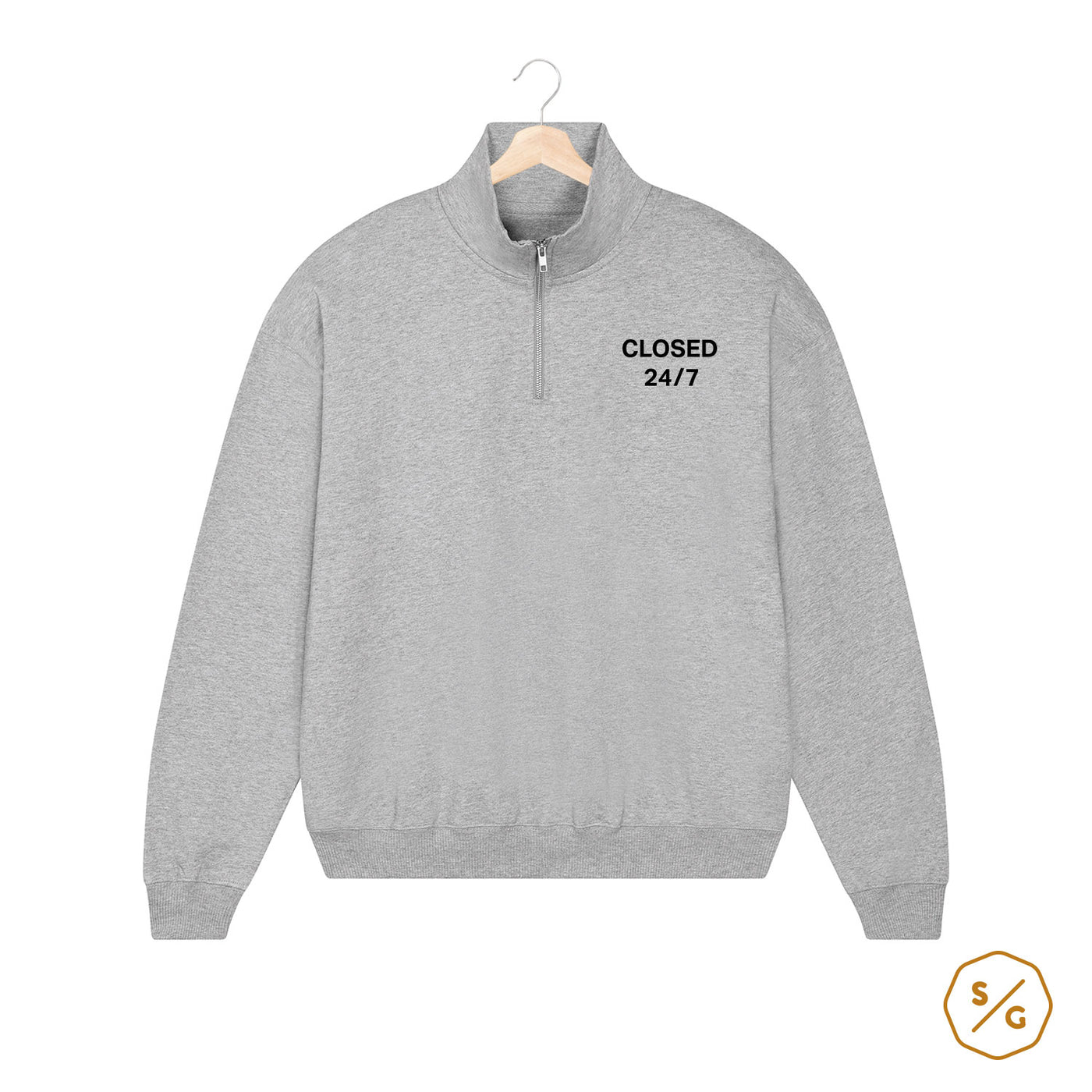 EMBROIDERED HALF-ZIP SWEATER • CLOSED 24/7