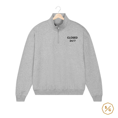 EMBROIDERED HALF-ZIP SWEATER • CLOSED 24/7