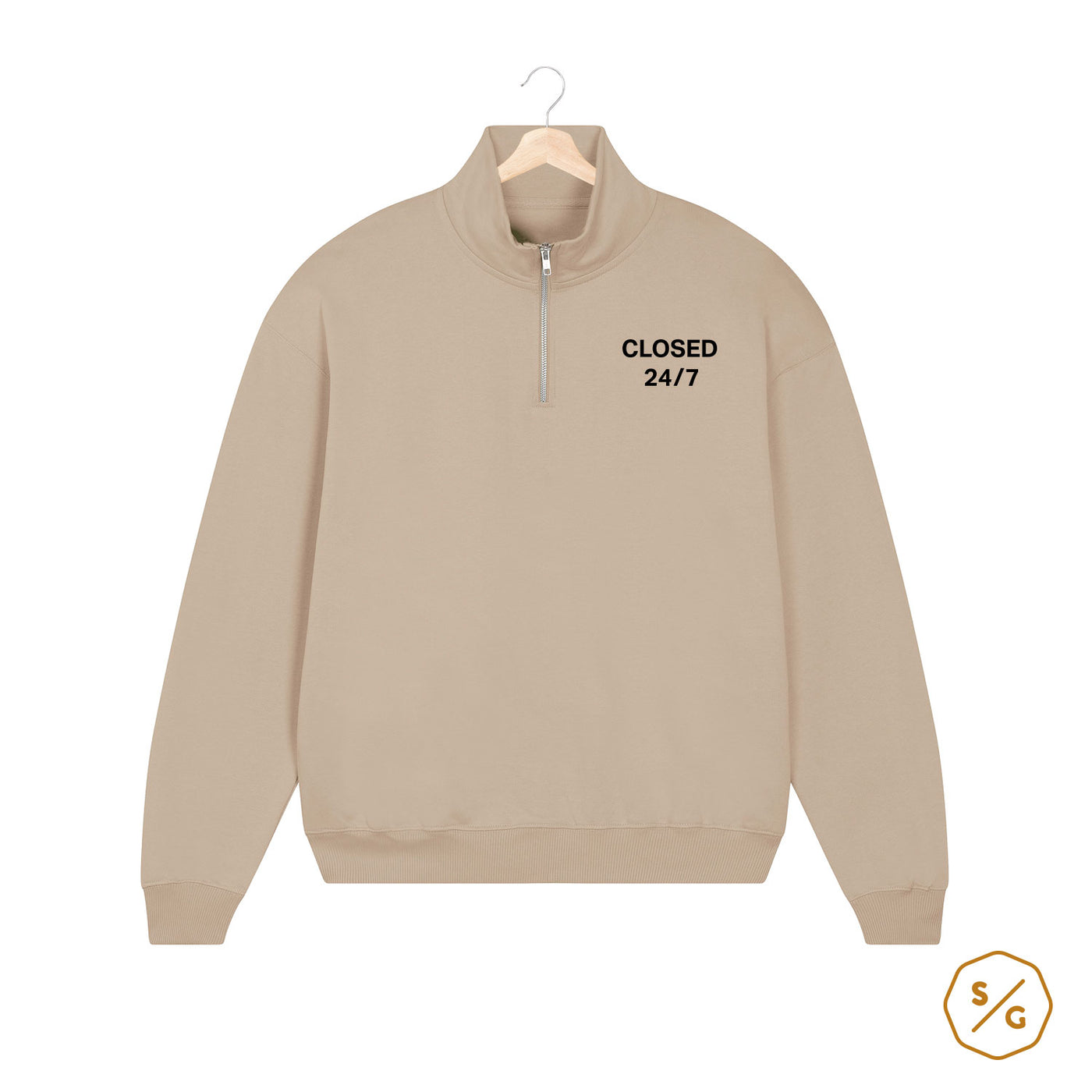 EMBROIDERED HALF-ZIP SWEATER • CLOSED 24/7