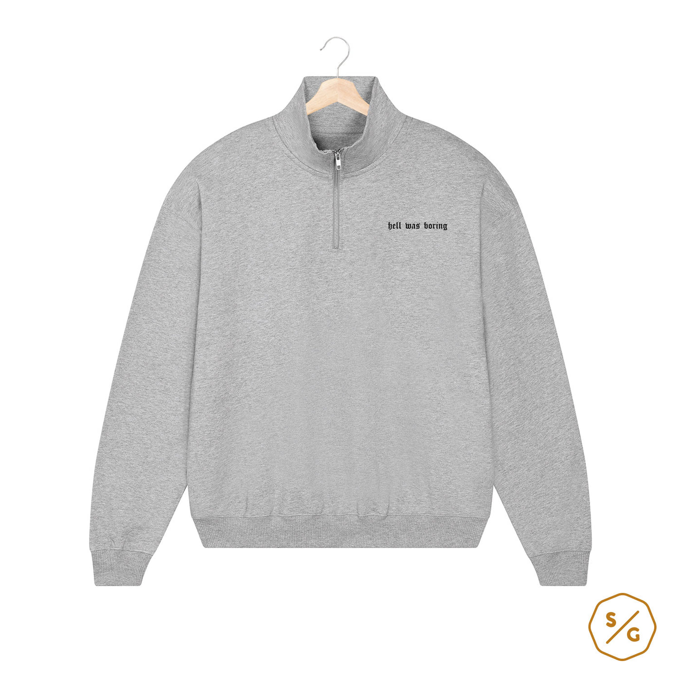 EMBROIDERED HALF-ZIP SWEATER • HELL WAS BORING