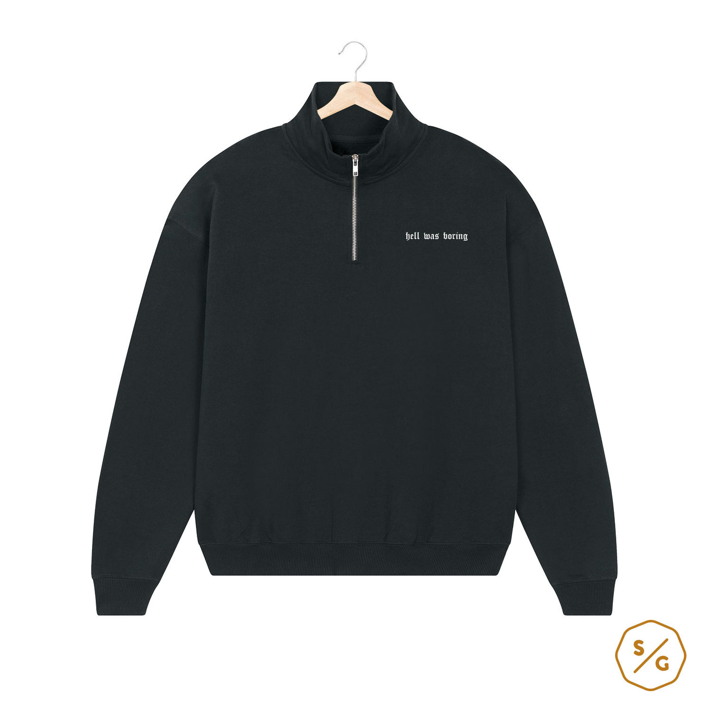 EMBROIDERED HALF-ZIP SWEATER • HELL WAS BORING