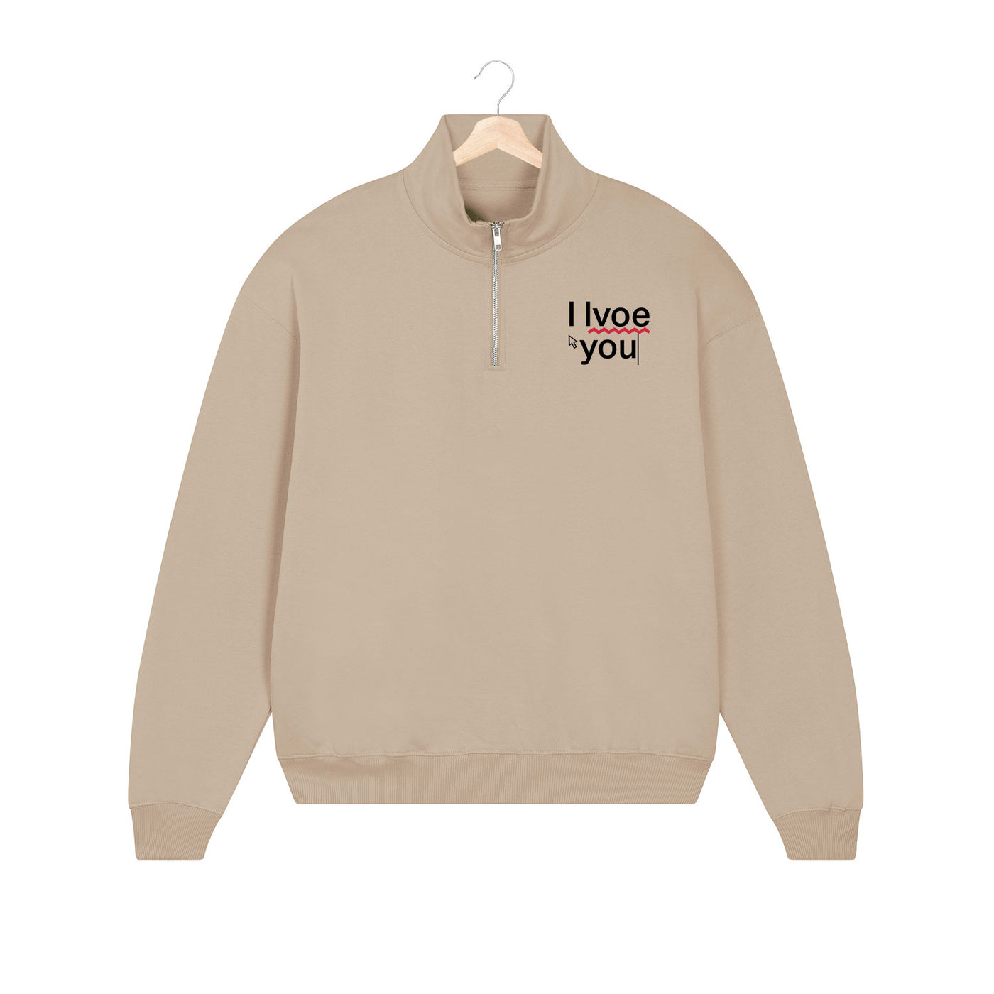 EMBROIDERED HALF-ZIP SWEATER • I LVOE YOU