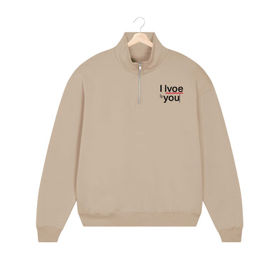 EMBROIDERED HALF-ZIP SWEATER • I LVOE YOU