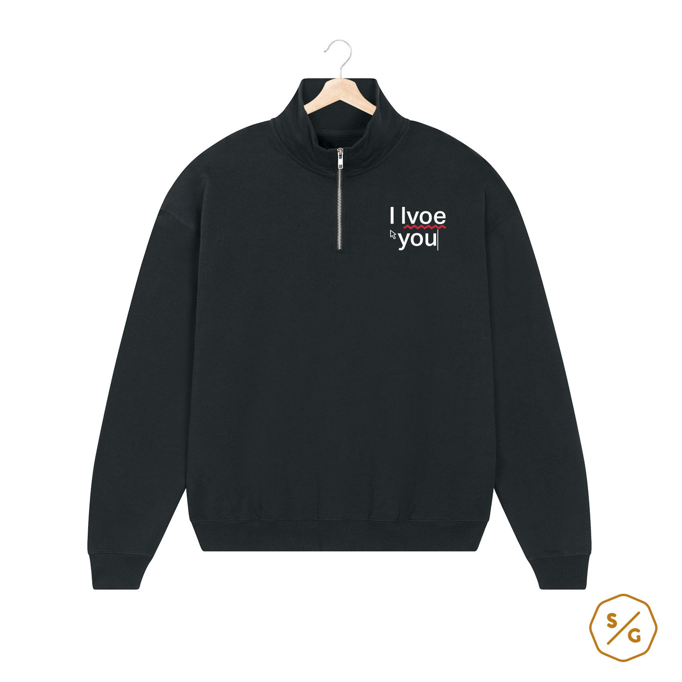 EMBROIDERED HALF-ZIP SWEATER • I LVOE YOU