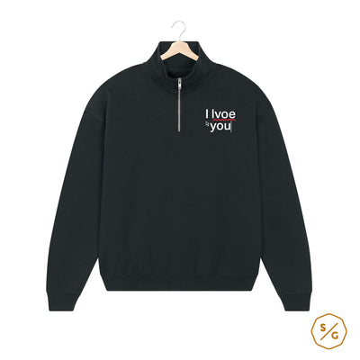 EMBROIDERED HALF-ZIP SWEATER • I LVOE YOU