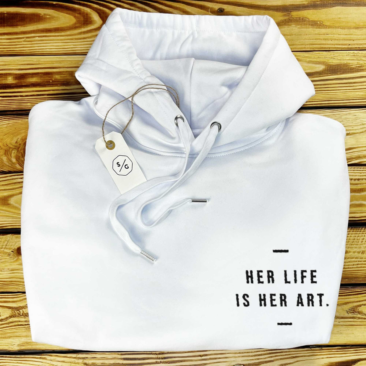 EMBROIDERED HOODIE • HER LIFE IS HER ART.