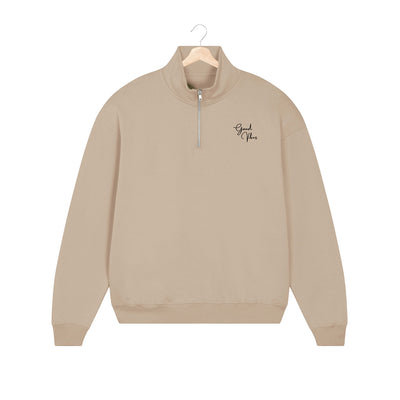 BESTICKTER HALF-ZIP SWEATER • GOOD VIBES