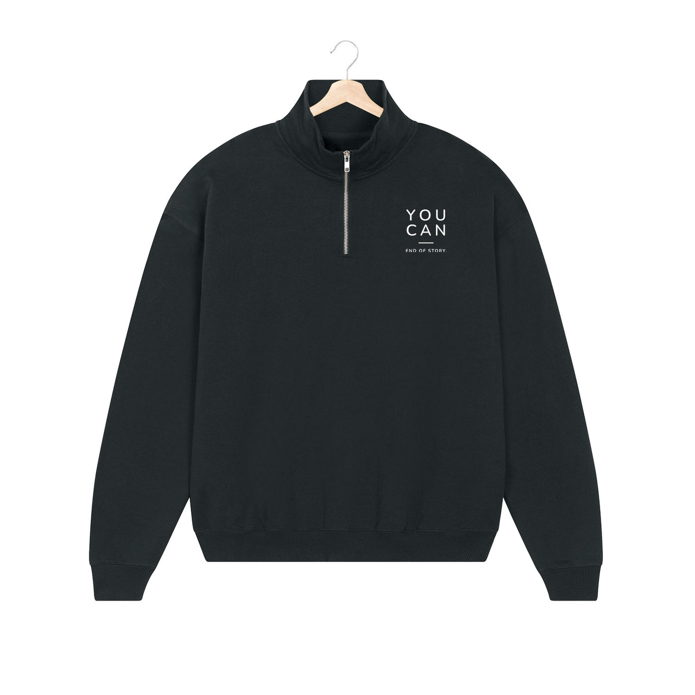 EMBROIDERED HALF-ZIP SWEATER • YOU CAN - END OF STORY