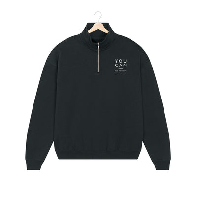 EMBROIDERED HALF-ZIP SWEATER • YOU CAN - END OF STORY