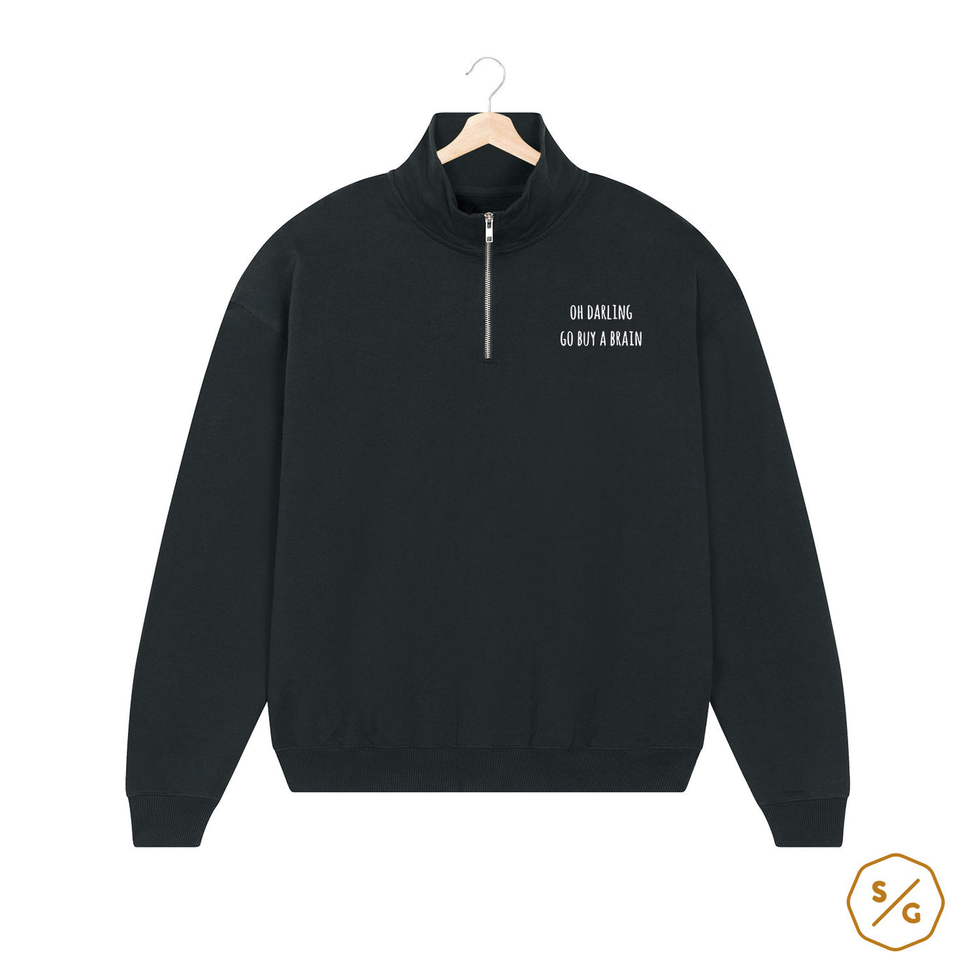 EMBROIDERED HALF-ZIP SWEATER • OH DARLING GO BUY A BRAIN