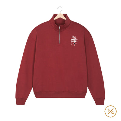 EMBROIDERED HALF-ZIP SWEATER • BE WINE