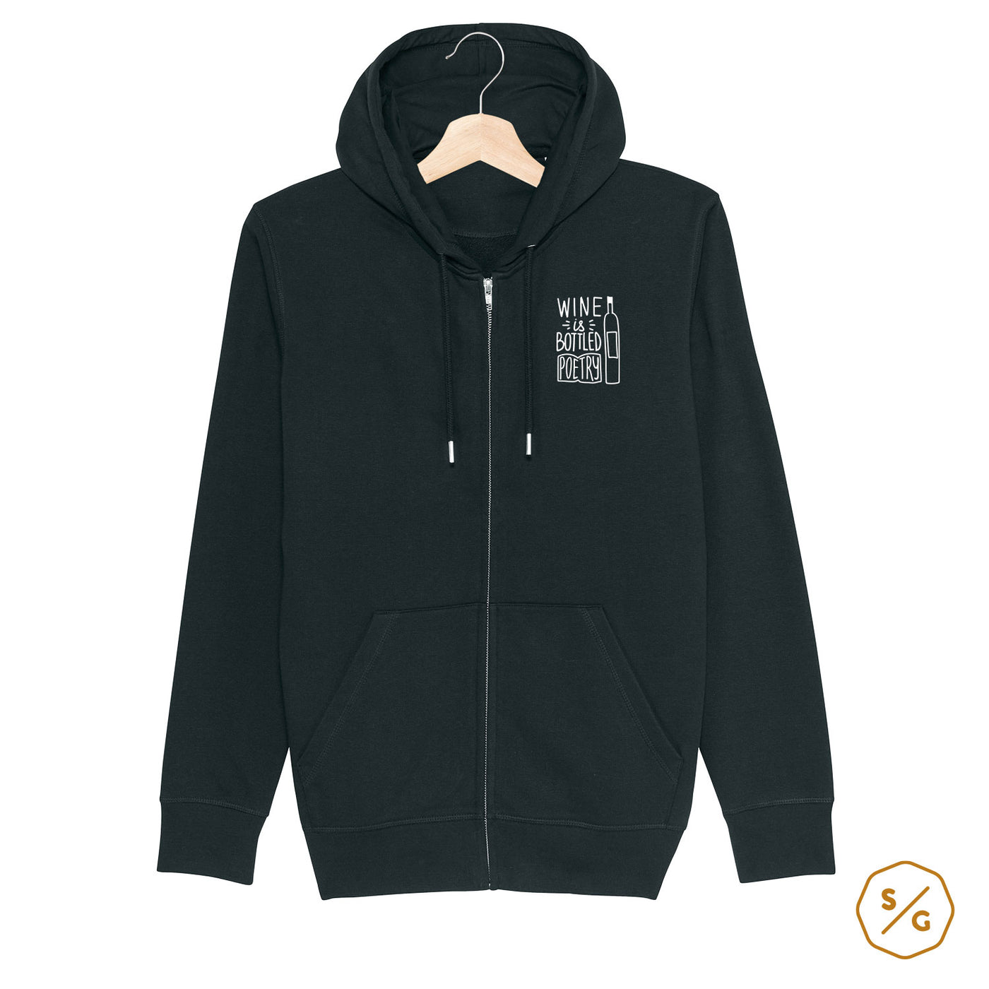 BESTICKTER ZIPPER HOODIE • WINE IS BOTTLED POETRY