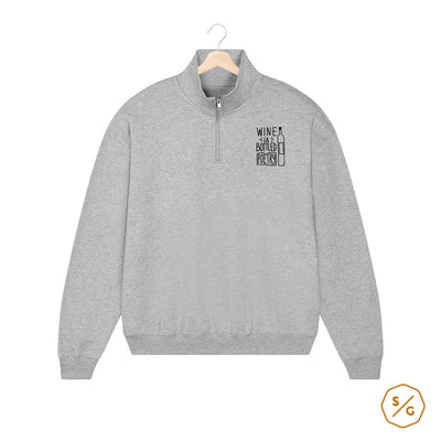 BESTICKTER HALF-ZIP SWEATER • WINE IS BOTTLED POETRY