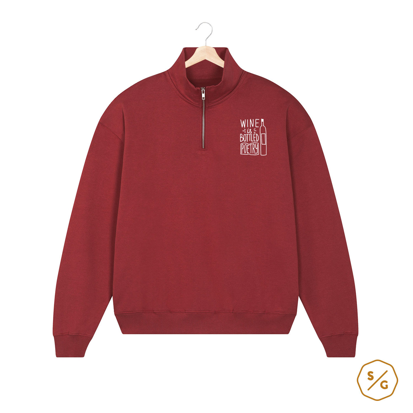 BESTICKTER HALF-ZIP SWEATER • WINE IS BOTTLED POETRY