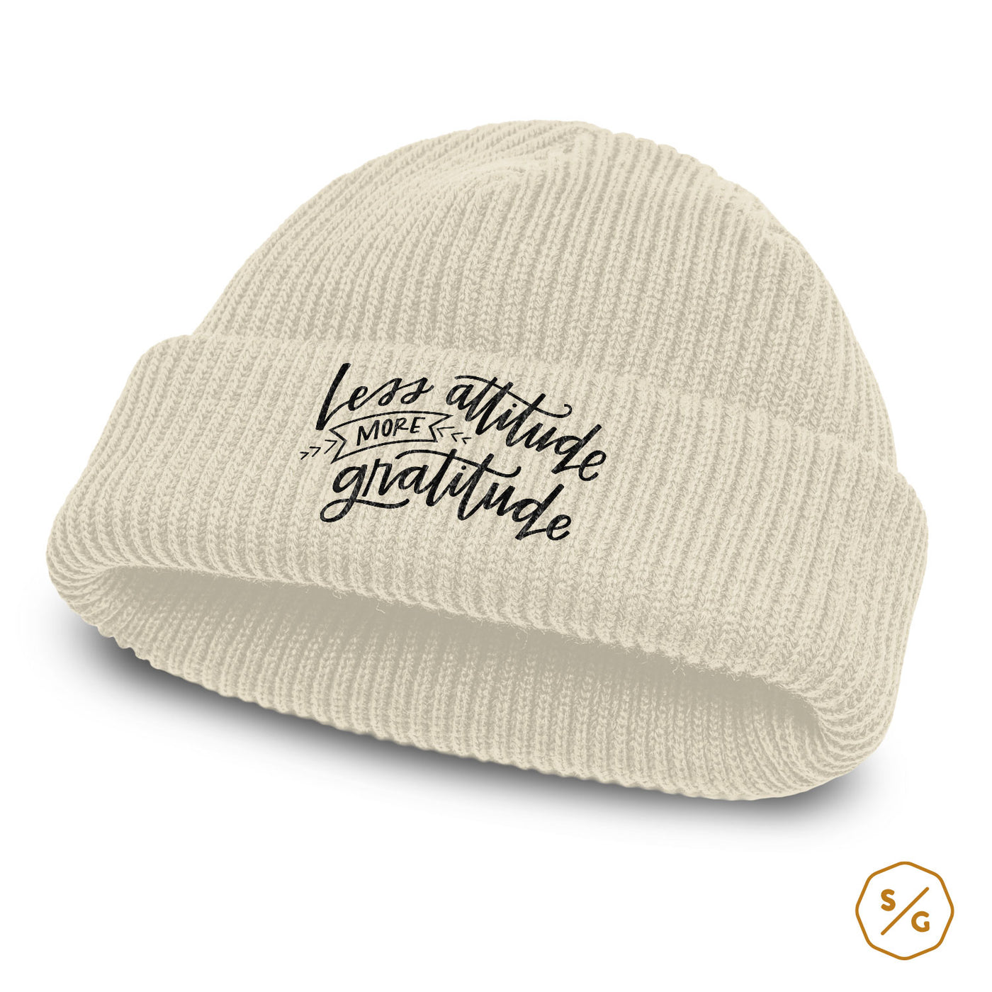 BESTICKTE BEANIE • LESS ATTITUDE MORE GRATITUDE