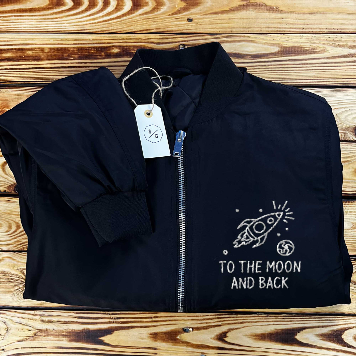 EMBROIDERED BOMBER JACKET • TO THE MOON AND BACK