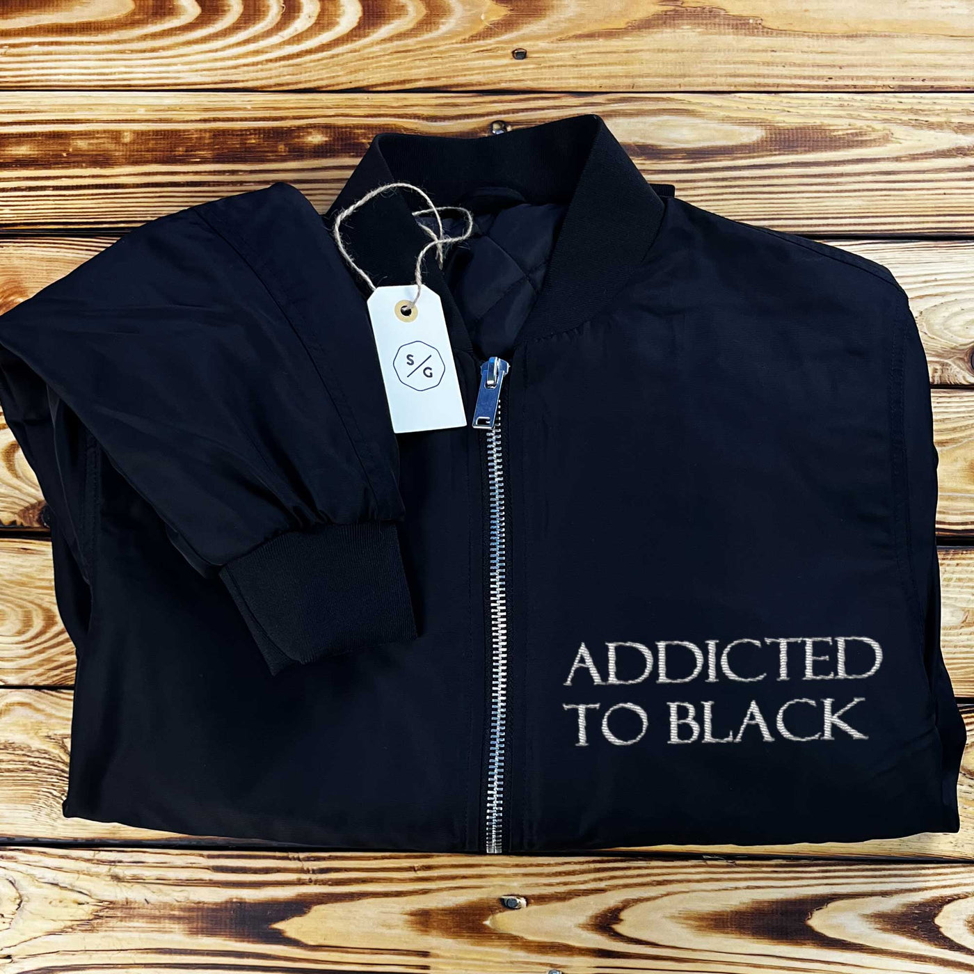 EMBROIDERED BOMBER JACKET • ADDICTED TO BLACK