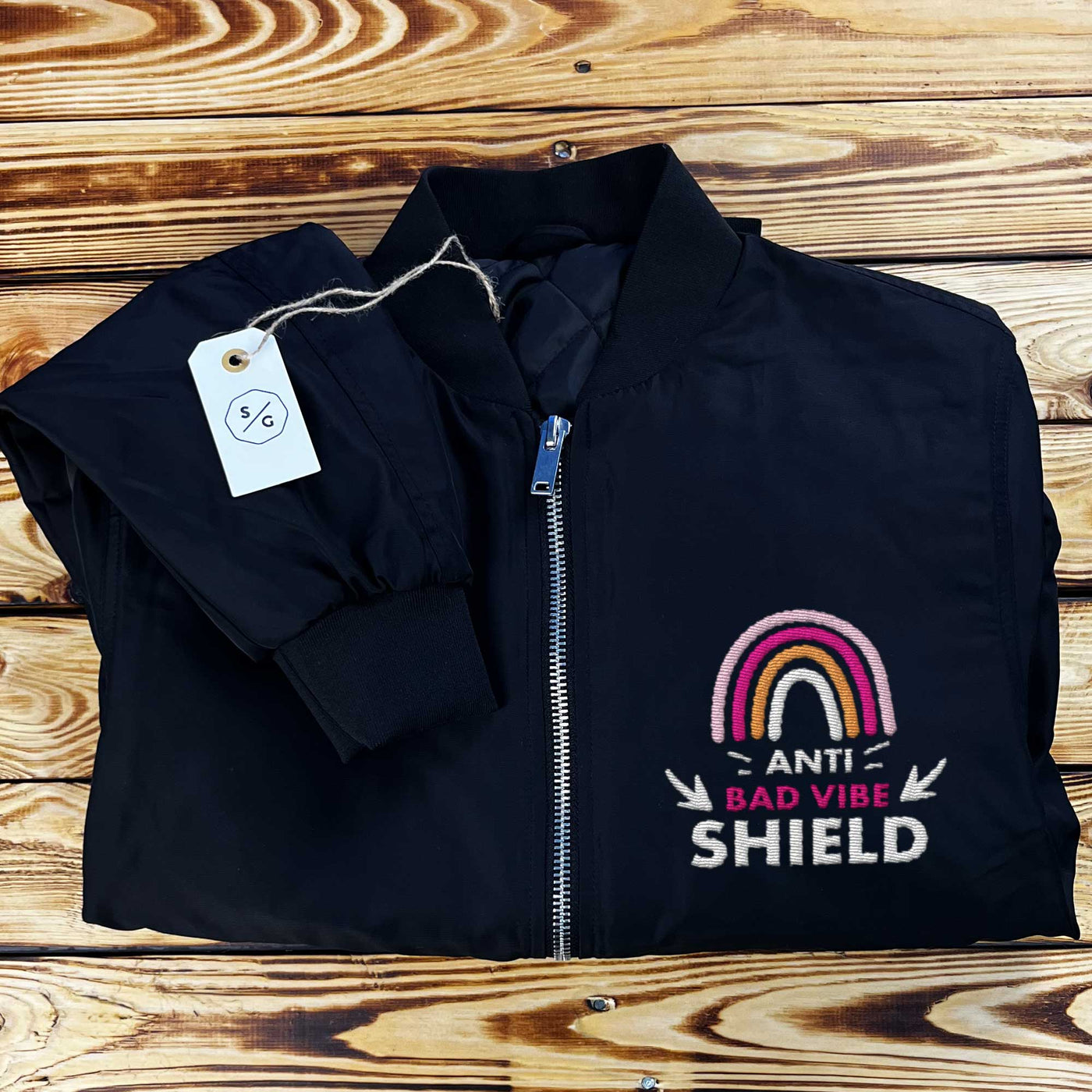 BESTICKTE BOMBERJACKE • ANTI BAD VIBE SHIELD