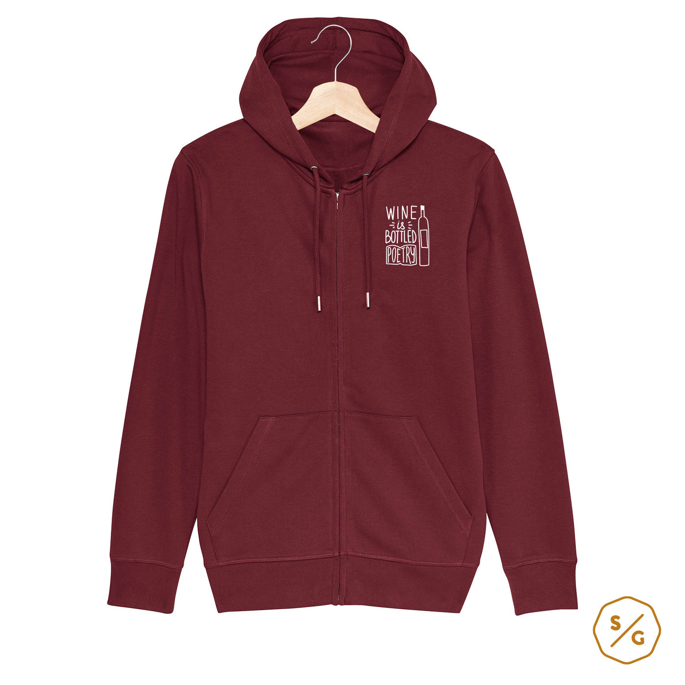 BESTICKTER ZIPPER HOODIE • WINE IS BOTTLED POETRY