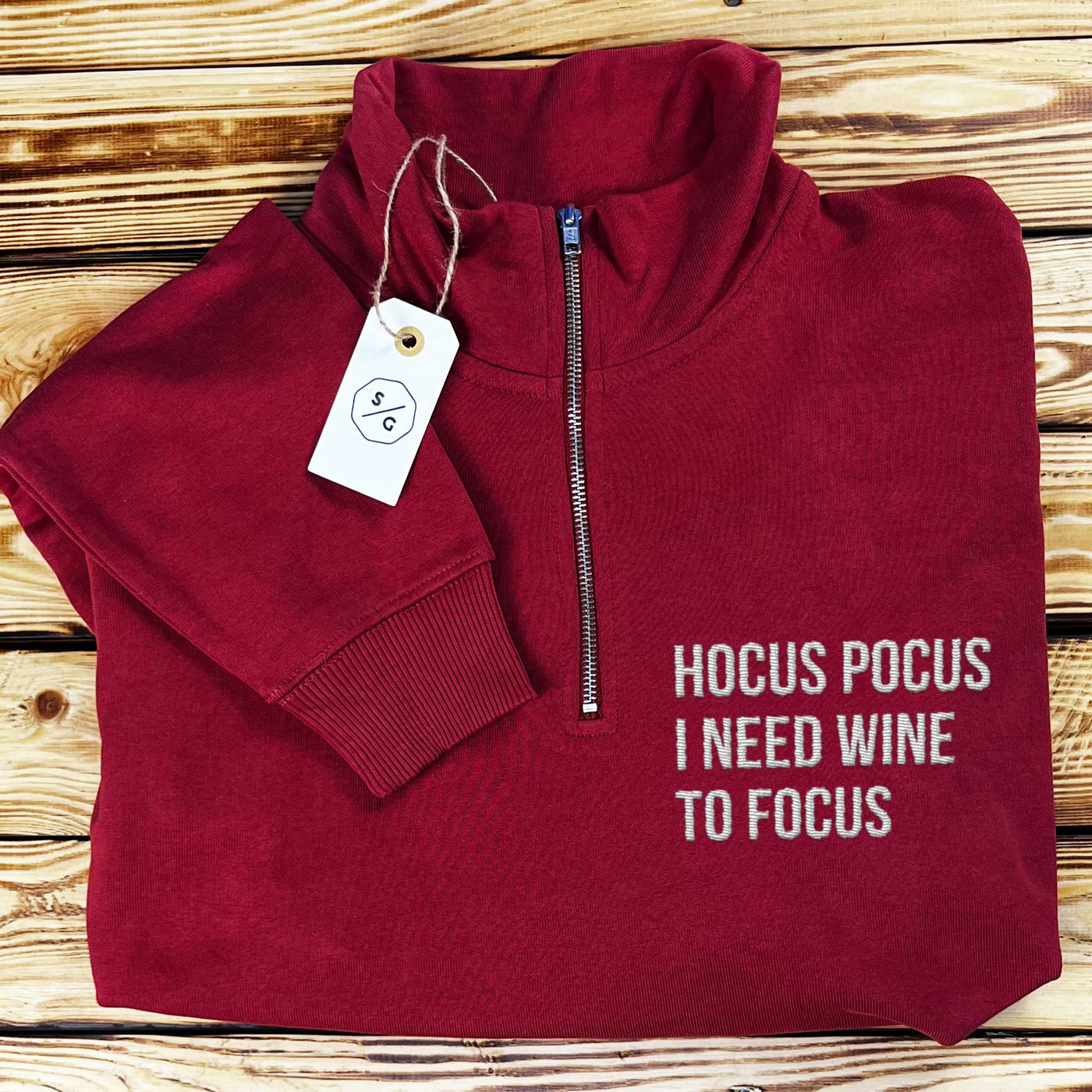 BESTICKTER HALF-ZIP SWEATER • HOCUS POCUS I NEED WINE TO FOCUS