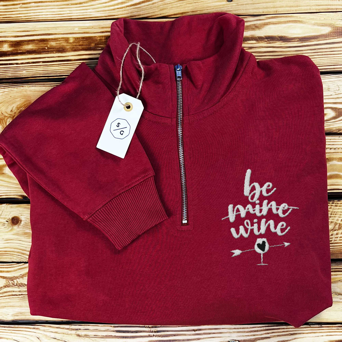 EMBROIDERED HALF-ZIP SWEATER • BE WINE