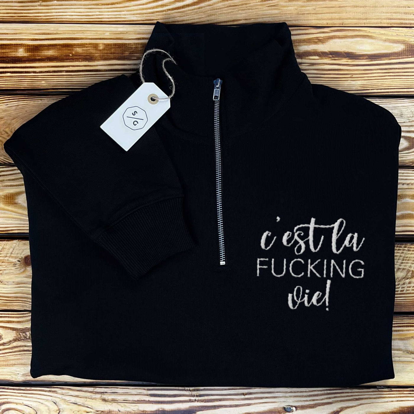 BESTICKTER HALF-ZIP SWEATER • C'EST LA FUCKING VIE