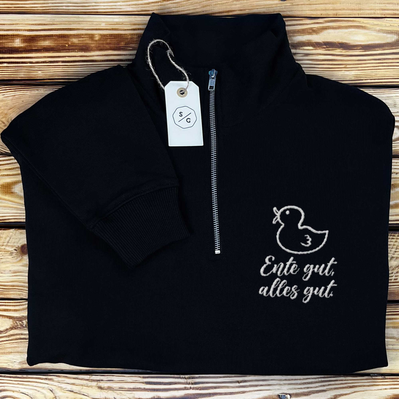 BESTICKTER HALF-ZIP SWEATER • ENTE GUT, ALLES GUT