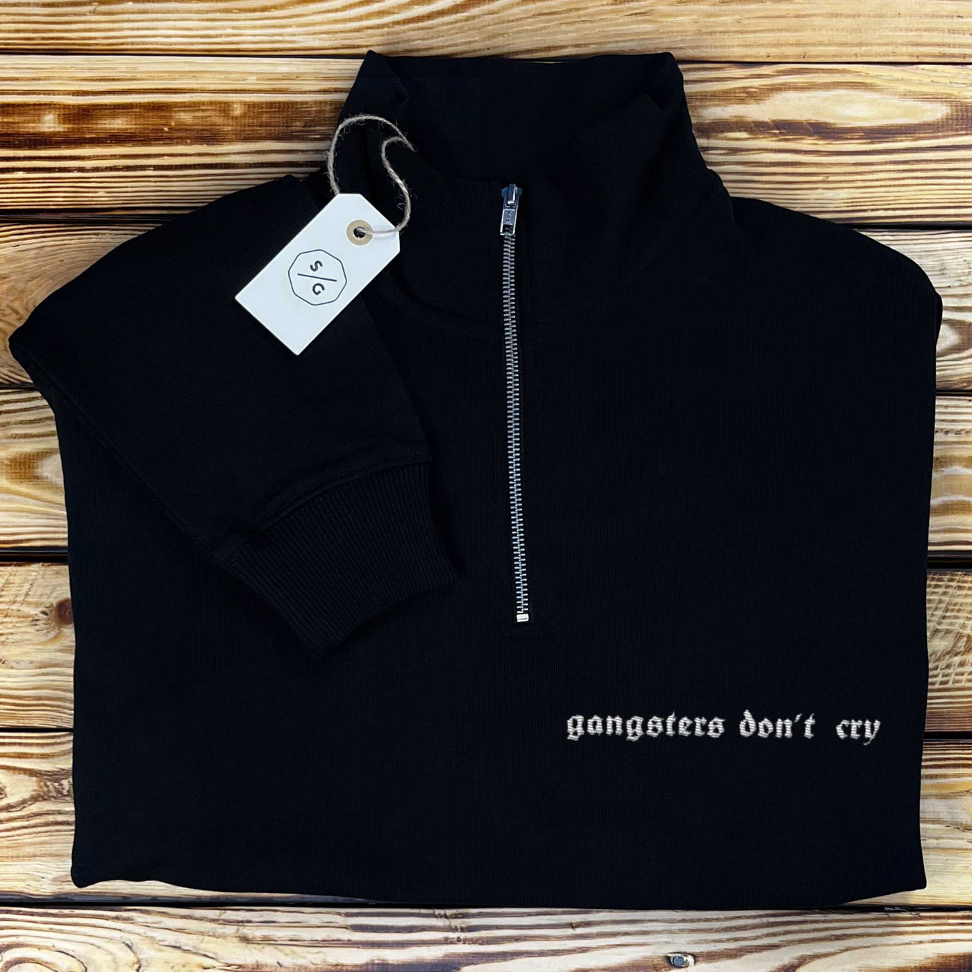 BESTICKTER HALF-ZIP SWEATER • GANGSTERS DON'T CRY