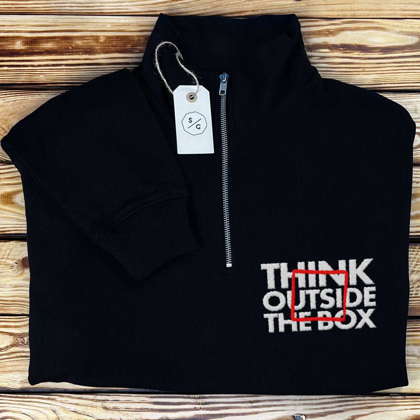 BESTICKTER HALF-ZIP SWEATER • THINK OUTSIDE THE BOX