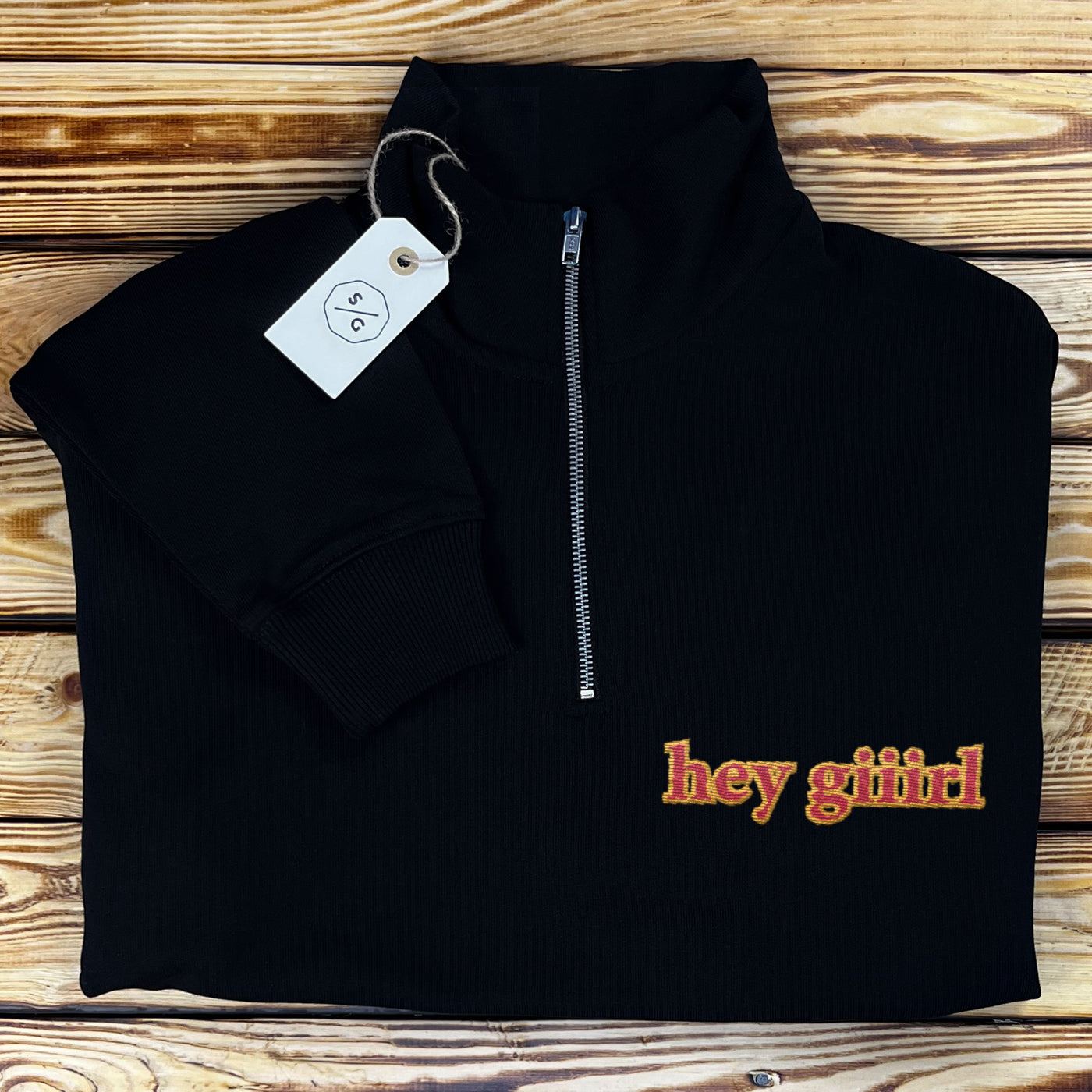 EMBROIDERED HALF-ZIP SWEATER • HEY GIRL