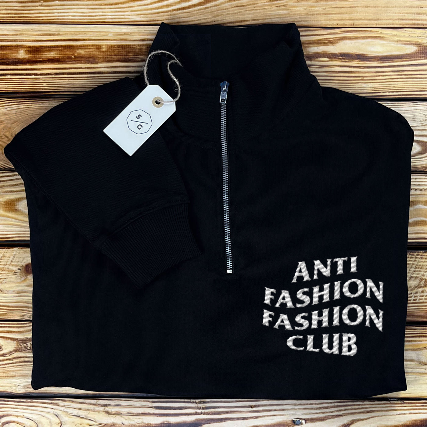 EMBROIDERED HALF-ZIP SWEATER • ANTI FASHION FASHION CLUB