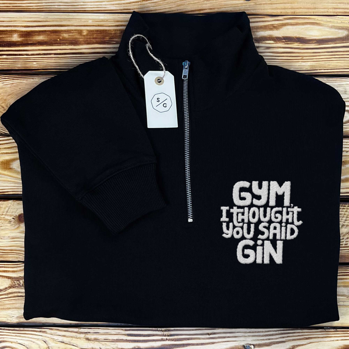 BESTICKTER HALF-ZIP SWEATER • GYM, I THOUGHT YOU SAID GIN