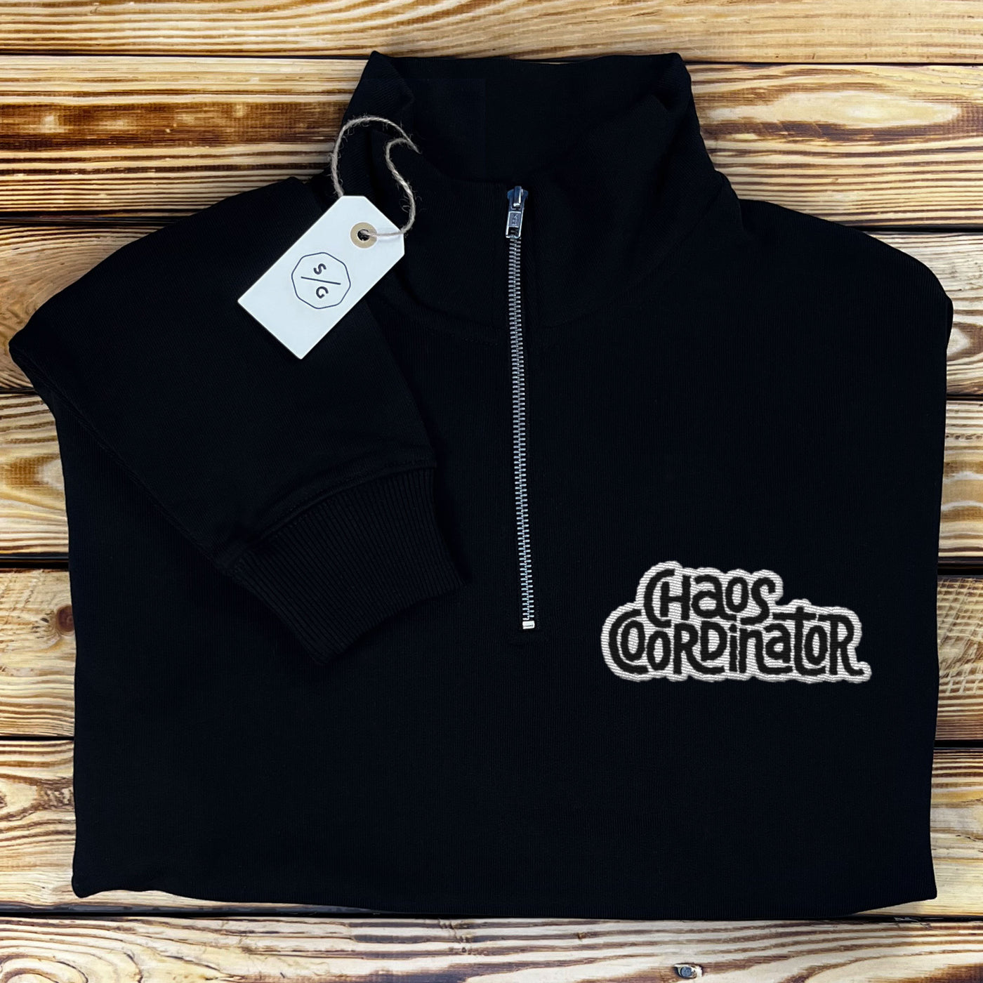 EMBROIDERED HALF-ZIP SWEATER • CHAOS COORDINATOR