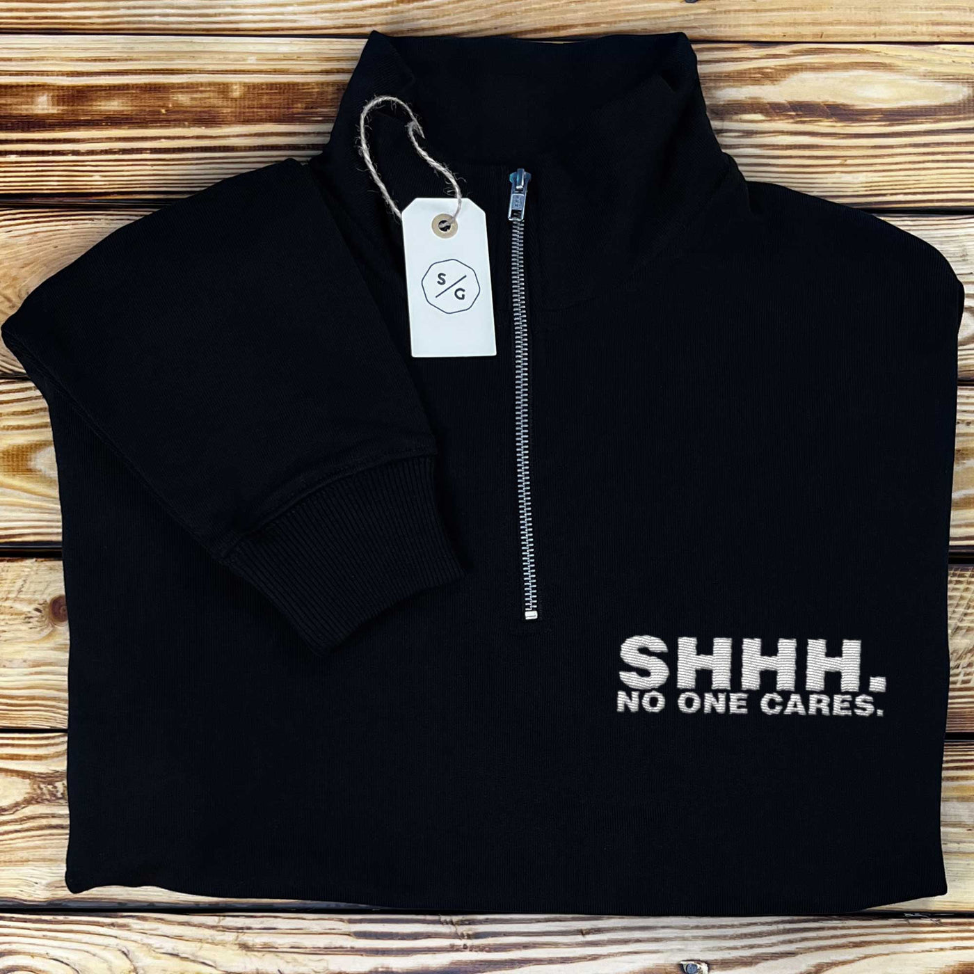 BESTICKTER HALF-ZIP SWEATER • SHHH. NO ONE CARES.