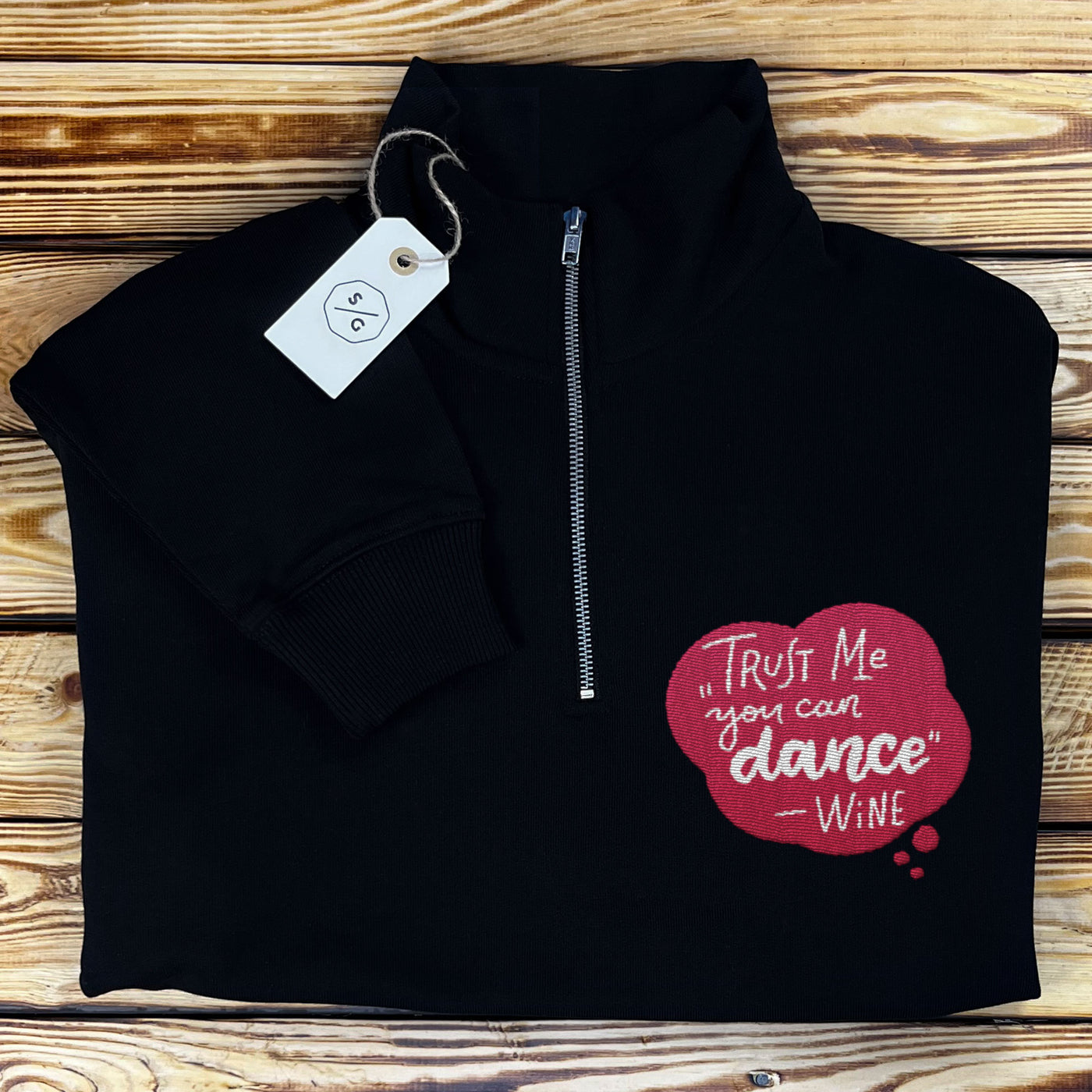 EMBROIDERED HALF-ZIP SWEATER • TRUST ME YOU CAN DANCE - WINE