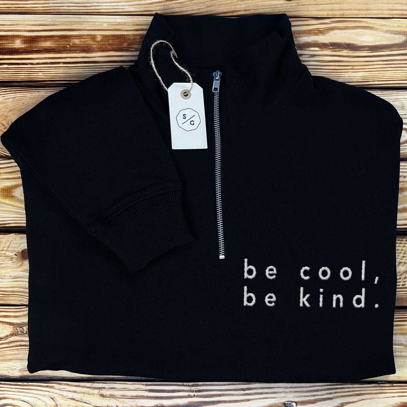 BESTICKTER HALF-ZIP SWEATER • BE COOL, BE KIND.