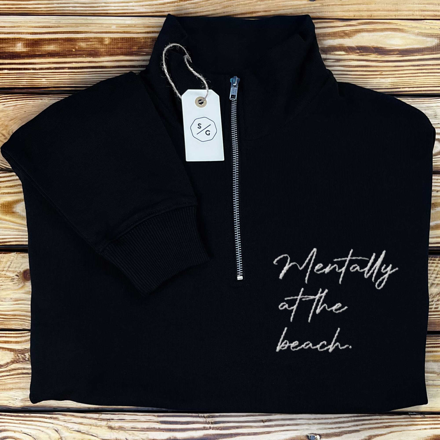 BESTICKTER HALF-ZIP SWEATER • MENTALLY AT THE BEACH.