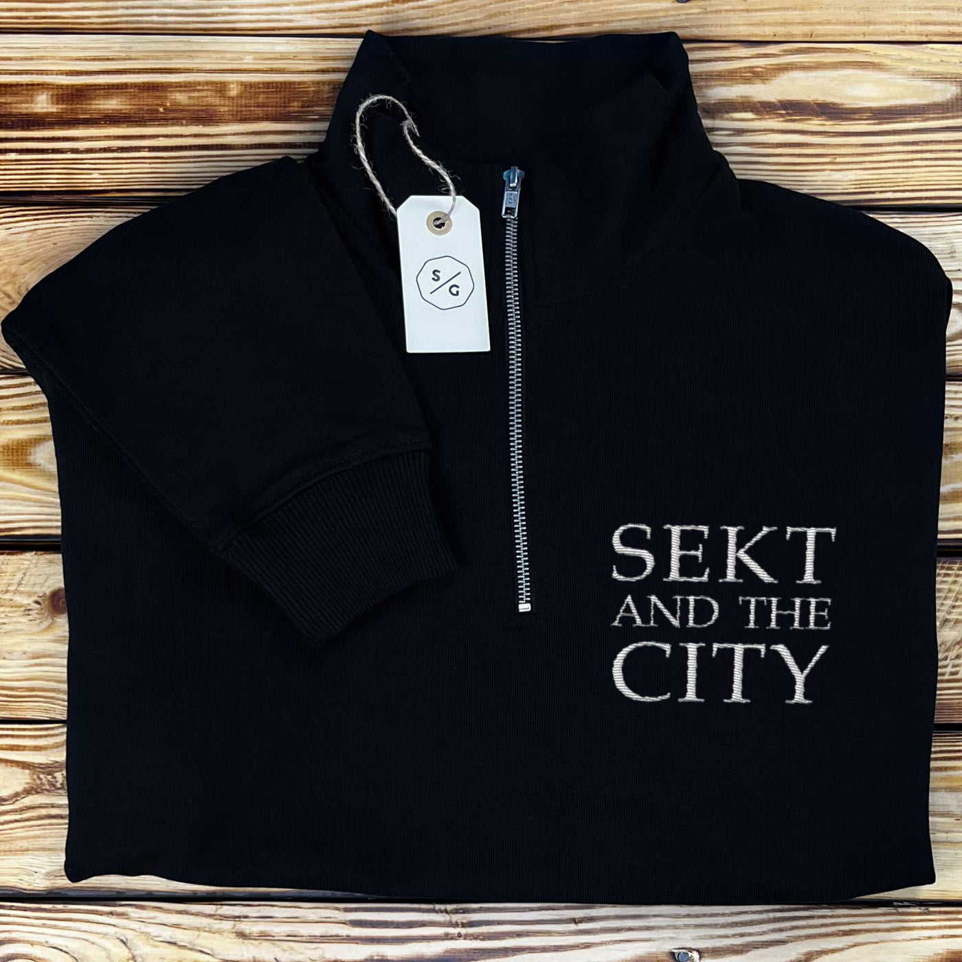 BESTICKTER HALF-ZIP SWEATER • SEKT AND THE CITY