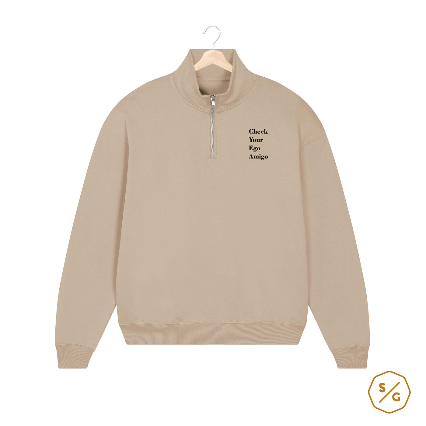 BESTICKTER HALF-ZIP SWEATER • CHECK YOUR EGO AMIGO