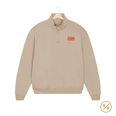 HALF-ZIP SWEATER • SPATZLE WITH SOSS