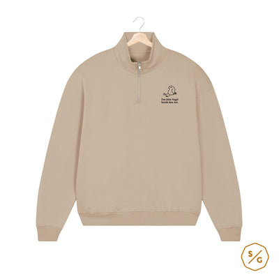 HALF-ZIP SWEATER • THE FAT BIRD BREAKS THE BRANCH.