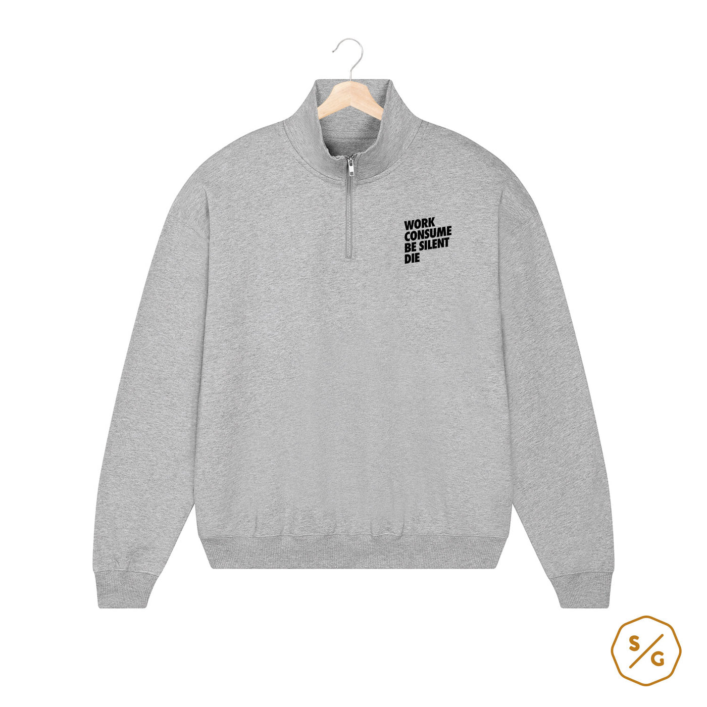 BESTICKTER HALF-ZIP SWEATER • WORK CONSUME BE SILENT DIE