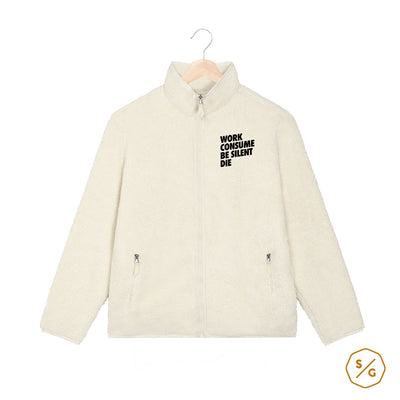 BESTICKTER SHERPA JACKE • WORK CONSUME BE SILENT DIE