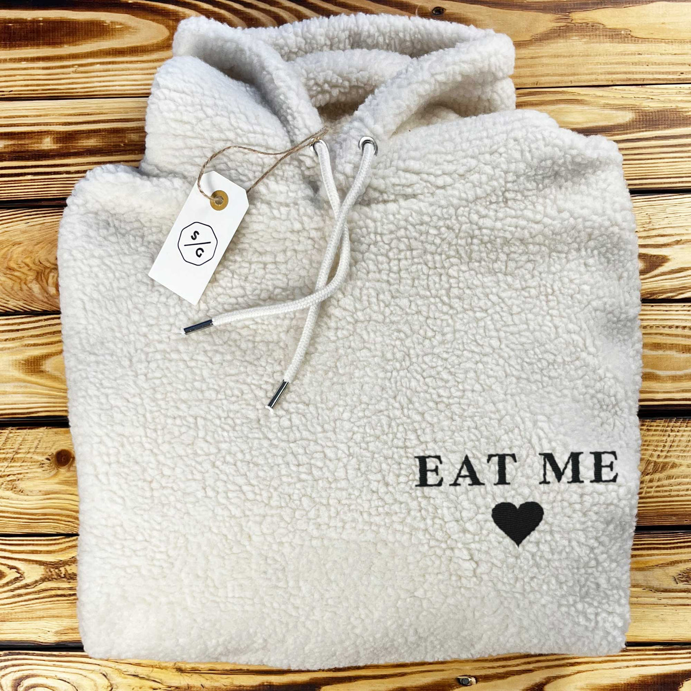 EMBROIDERED SHERPA HOODIE • EAT ME