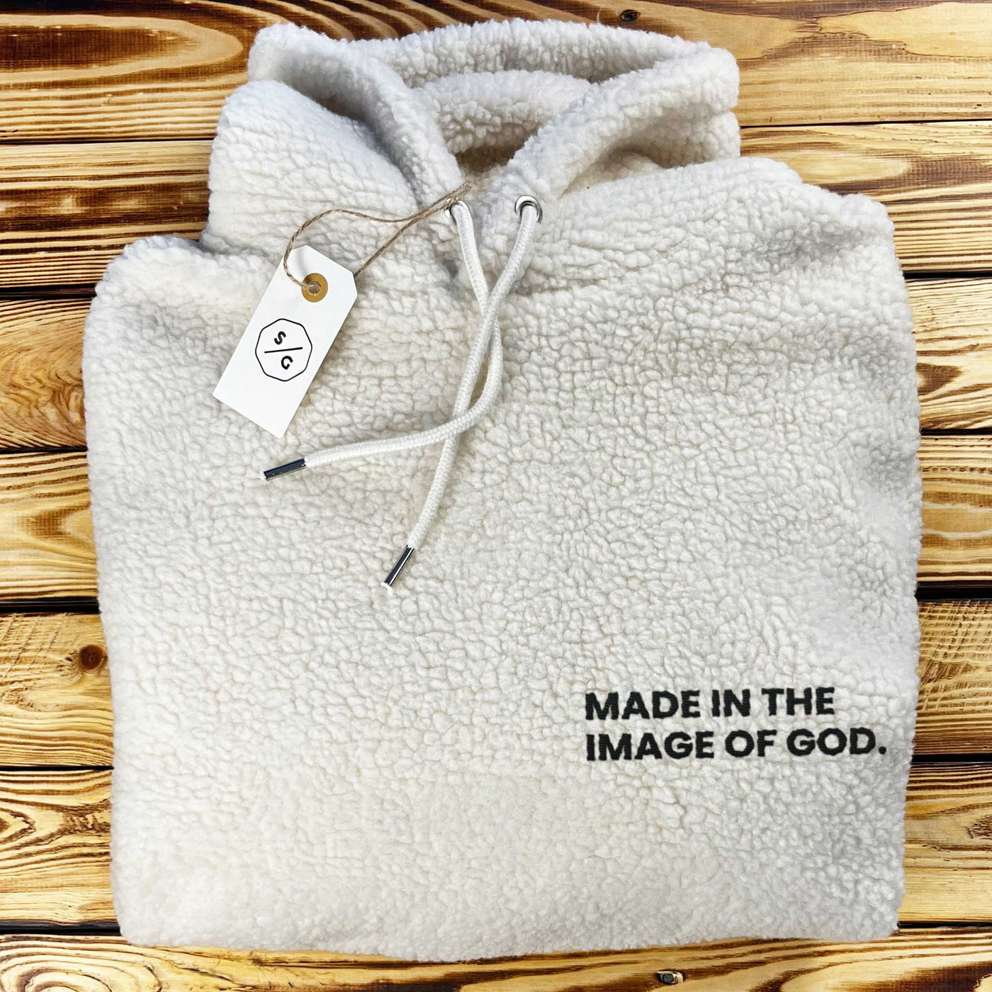 BESTICKTER SHERPA HOODIE • MADE IN THE IMAGE OF GOD.