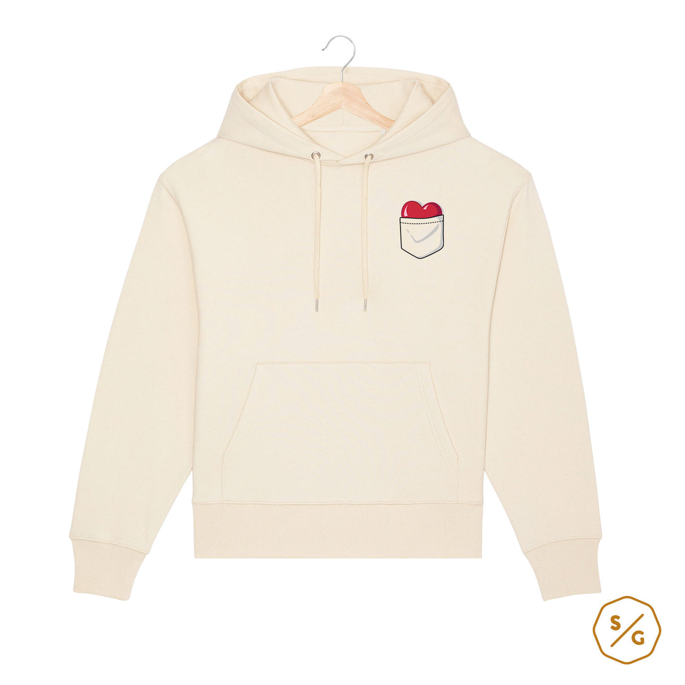 BESTICKTER HOODIE OVERSIZED • HEART IN POCKET